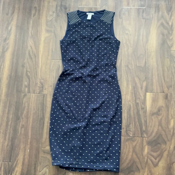 H&M Navy Polka Dot Textured Sleeveless Dress - Picture 2 of 16